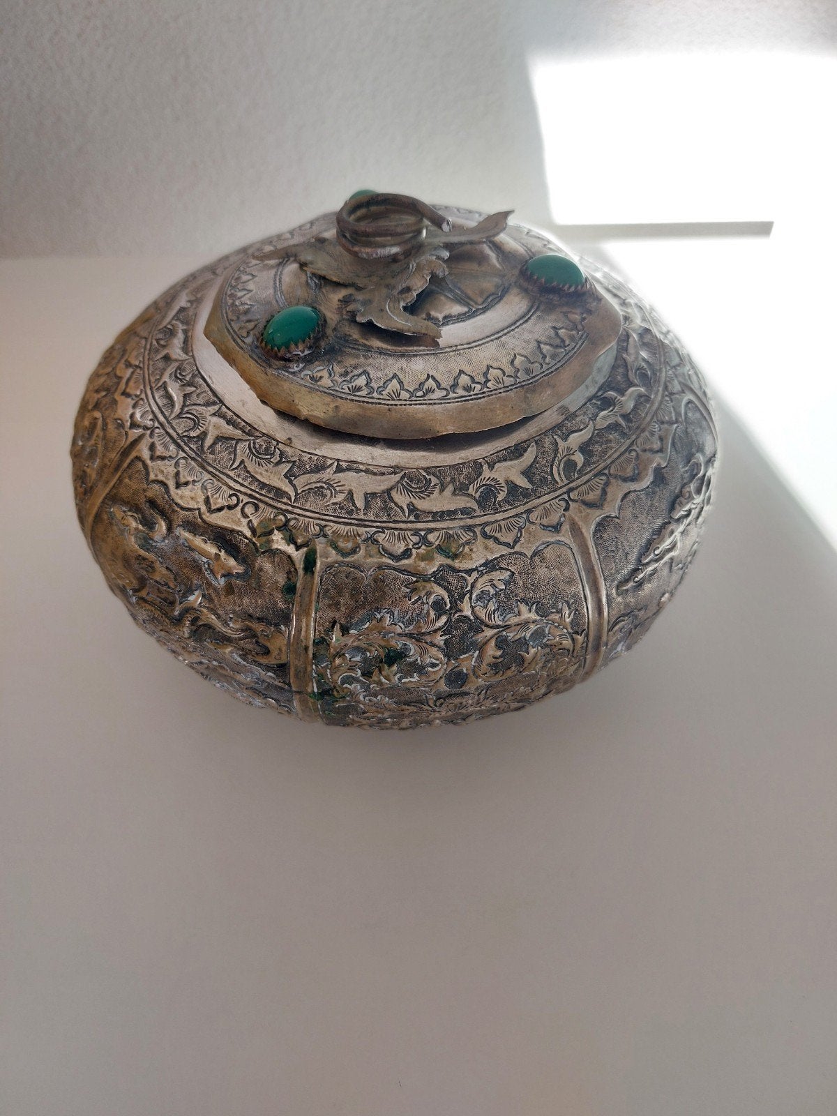 TIBET DOOS  MET STENEN, Doos, Tibet, Zilver, Overige materialen