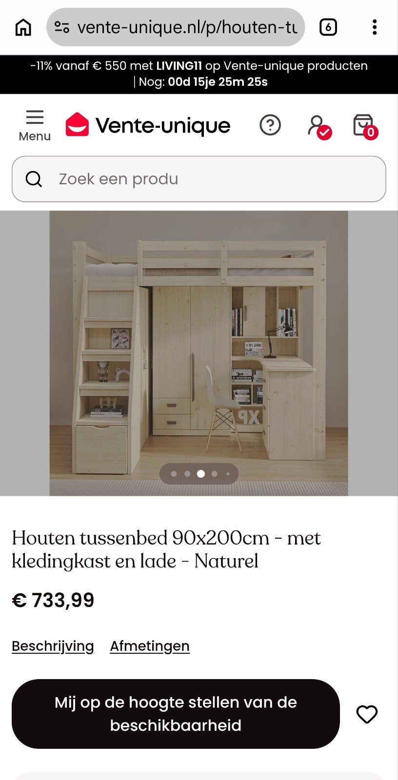 Foto 5 van Houten hoogslaper met kast en lade - Natuurlijk hout