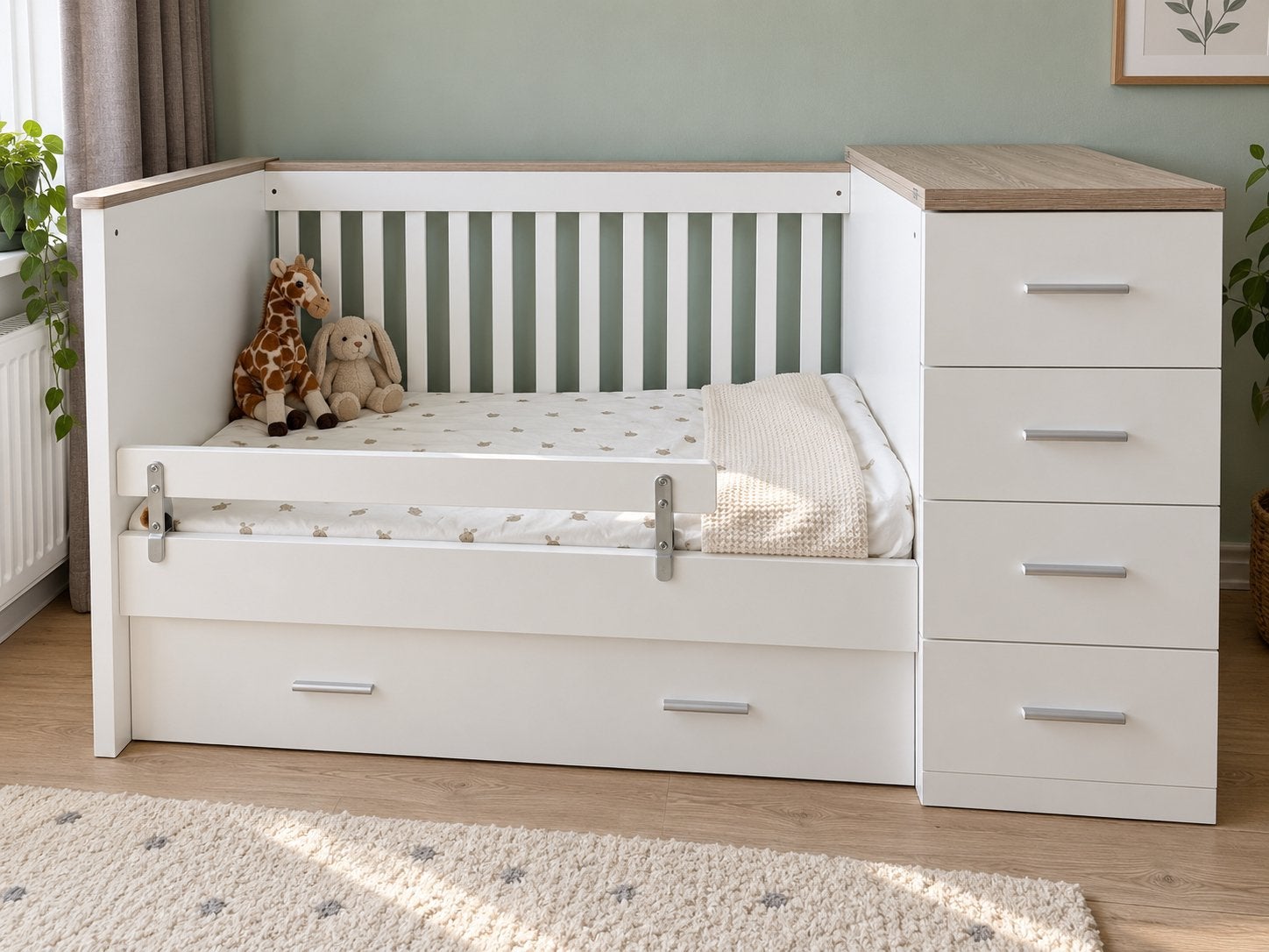 Combi ledikant + commode + kast | meegroeibed 60x120, Ophalen, Zo goed als nieuw, Jongetje of Meisje