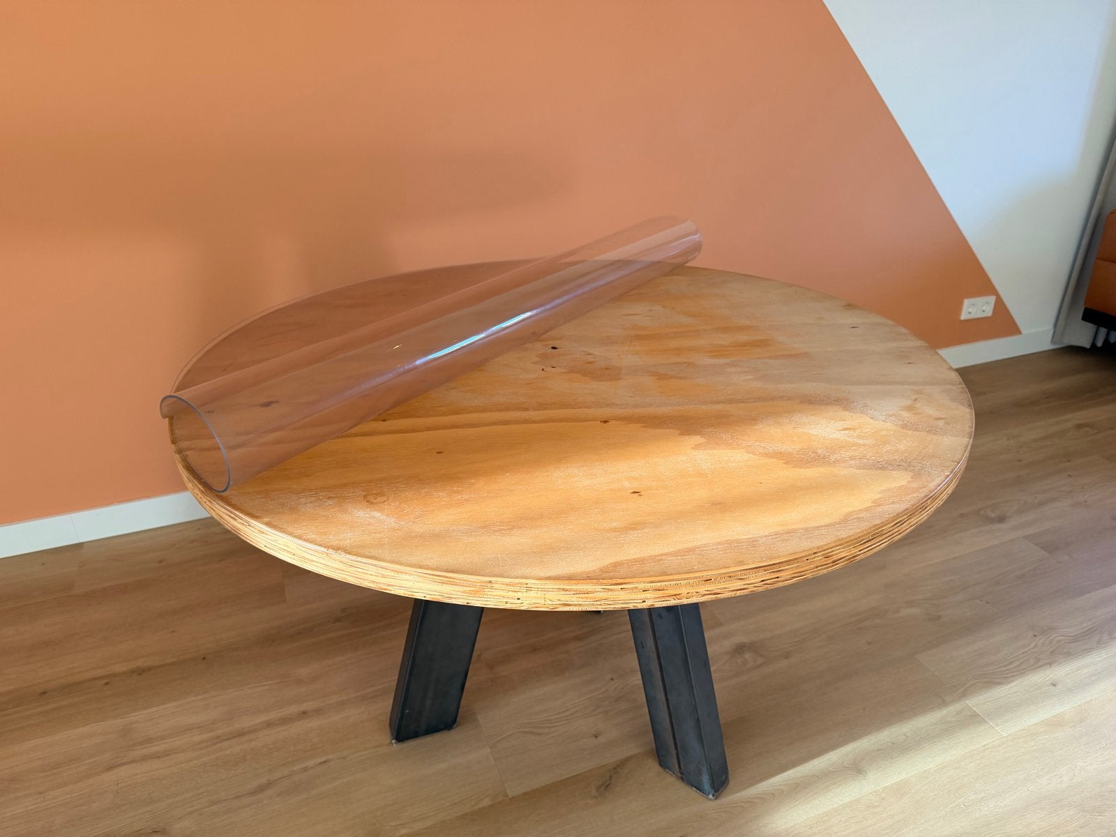 Ronde tafel met underlayment blad en beschermer, Ophalen, Gebruikt, Rond, 75 cm of meer