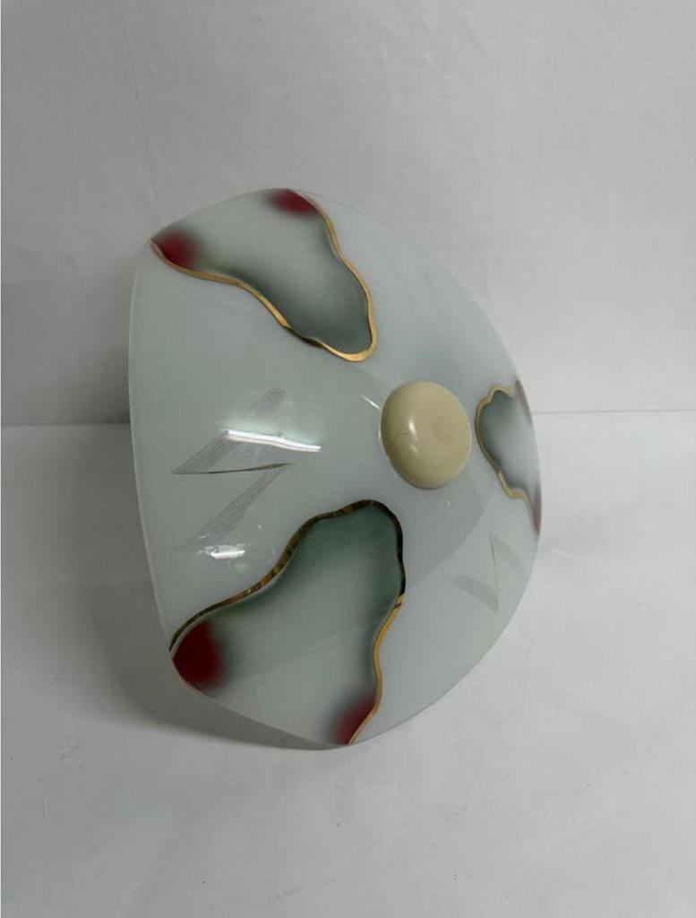 Schaallamp mid century wit antraciet rood goud hanglamp lamp, Ophalen of Verzenden, Zo goed als nieuw, Glas, Vintage