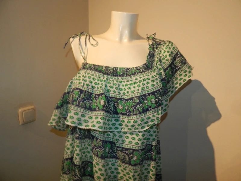 Antik Batik lange zomerjurk met ruches en print, maat 40, Maat 38/40 (M), Zo goed als nieuw, Onder de knie, Antik Batik