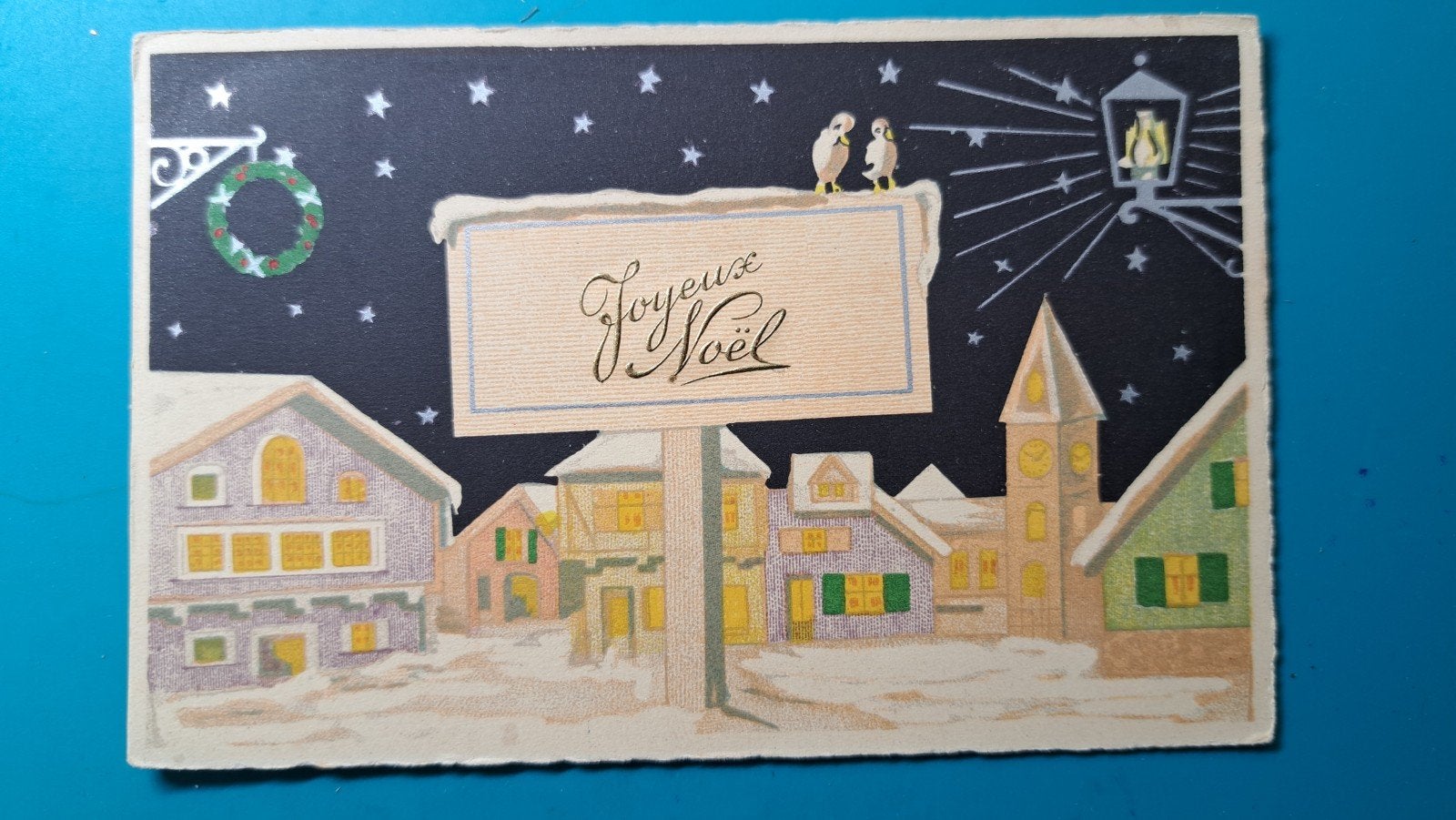 kerst Joyeux Noël  1936 avond winter tafereel, Verzamelen, Ansichtkaarten | Themakaarten, Verzenden, 1920 tot 1940, Gelopen
