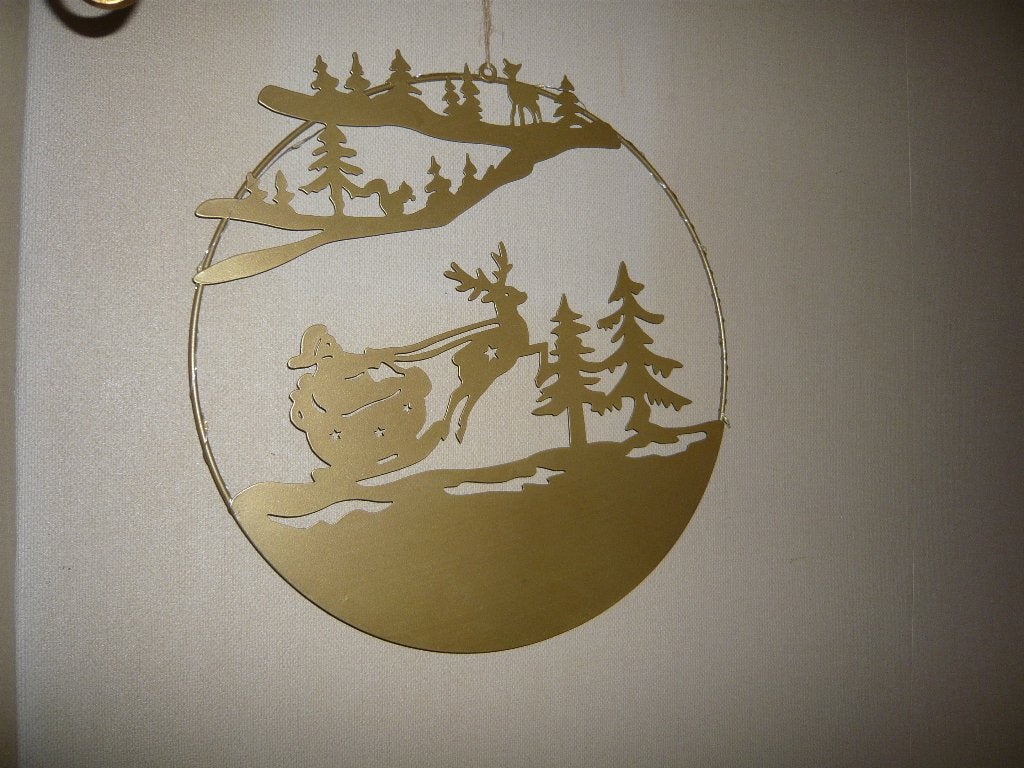 Kerst Muur ornament goudkleurig met slee & rendier en 10 led, Ophalen of Verzenden, Zo goed als nieuw