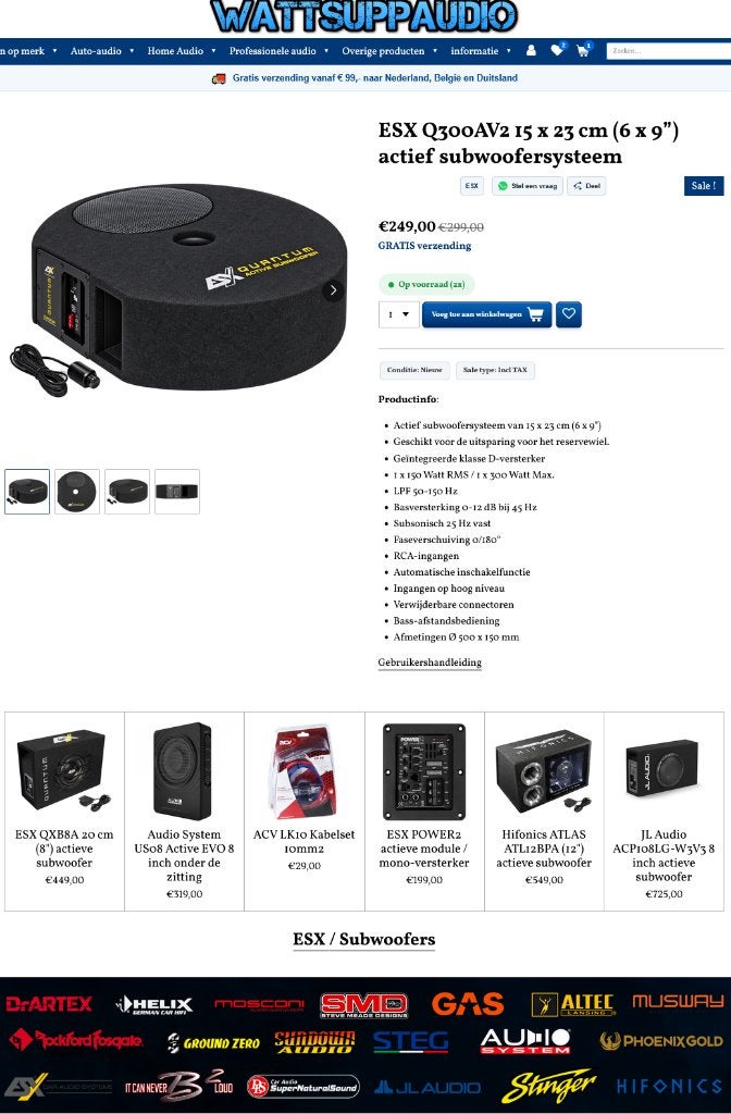 ESX Q300AV2 15 x 23 cm (6 x 9”) Active Subwoofer System, Audio Design, Nieuw, Am Breilingsweg 3, 76709 Kronau, Duitsland, Ophalen of Verzenden