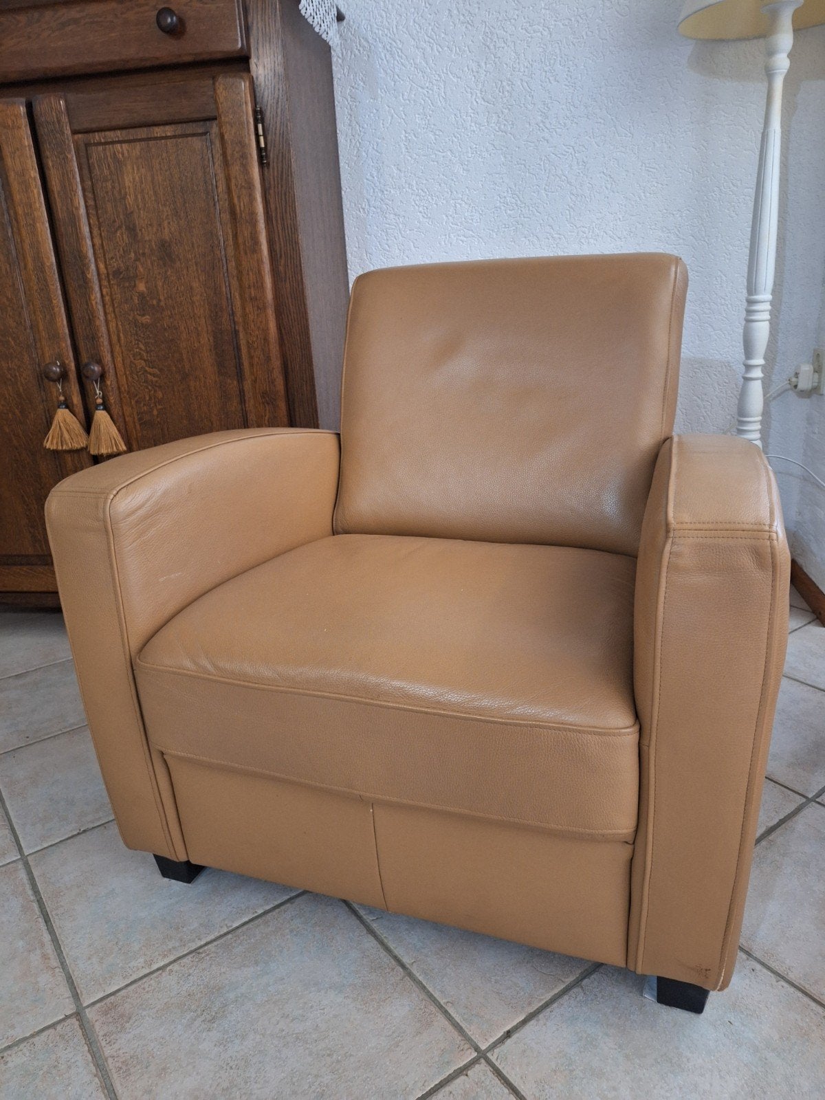 Fauteuil, Huis en Inrichting, Fauteuils, Ophalen, Minder dan 50 cm, Zo goed als nieuw, Leer