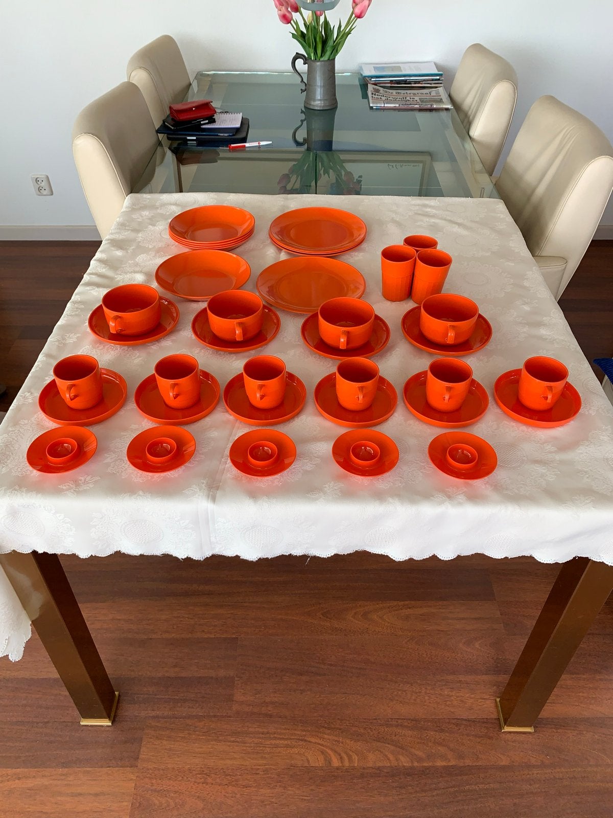 Vintage Mepal Servies Oranje - Compleet Set, Ophalen, Kunststof, Gebruikt, Mepal