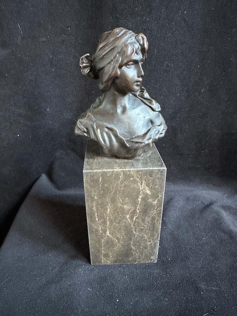 Vrouwen Hoofd, Buste ,brons, Ophalen of Verzenden, Handgemaakt, Brons, Beeld