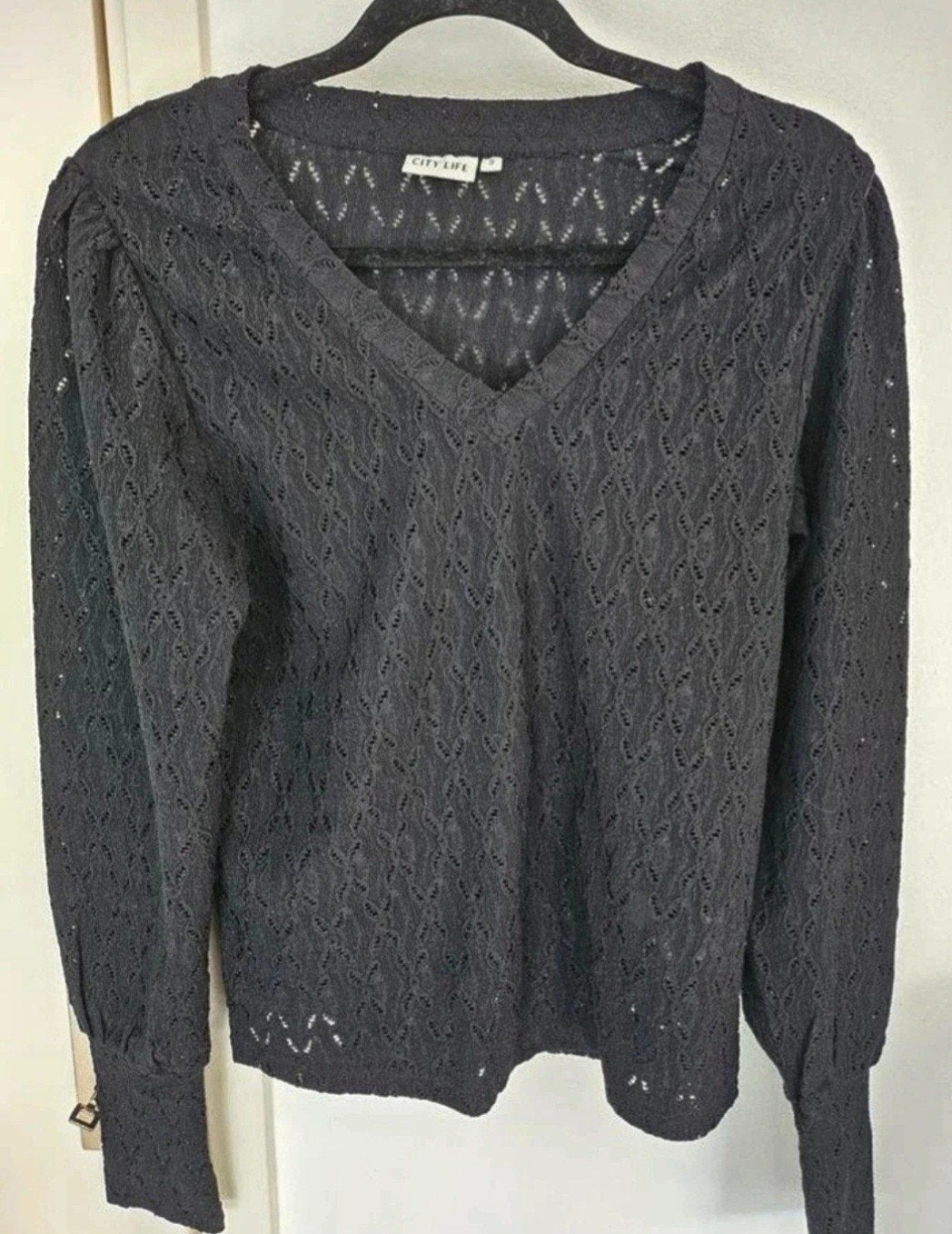 Zwart broderie shirt, merk City Life - mt S, Ophalen of Verzenden, Zo goed als nieuw, Zwart