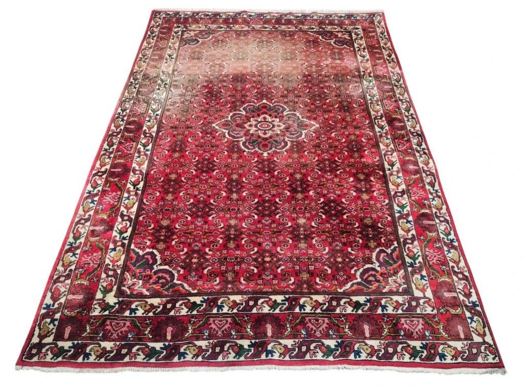 Handgeknoopt Perzisch wol Hamadan tapijt medallion 216x300cm, Crème, Gebruikt, 150 tot 200 cm, Onbekend