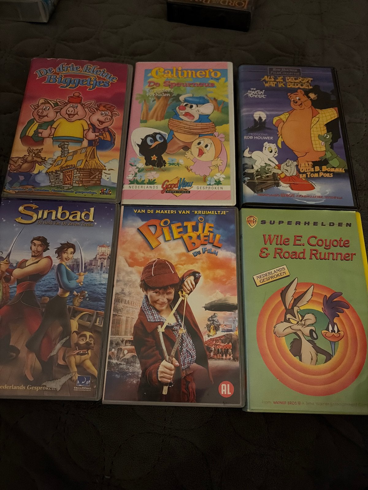 6 kinder videobanden VHS - De Drie Biggetjes, Sinbad, Pietje, Cd's en Dvd's, Gebruikt, Alle leeftijden, Kinderprogramma of -film