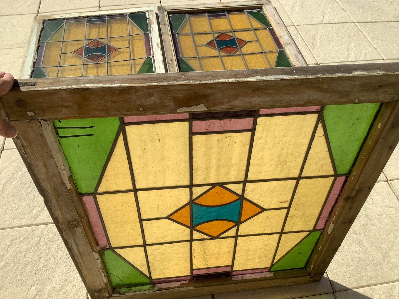 3 Grote glas in lood ramen, Antiek en Kunst, Curiosa en Brocante, Ophalen