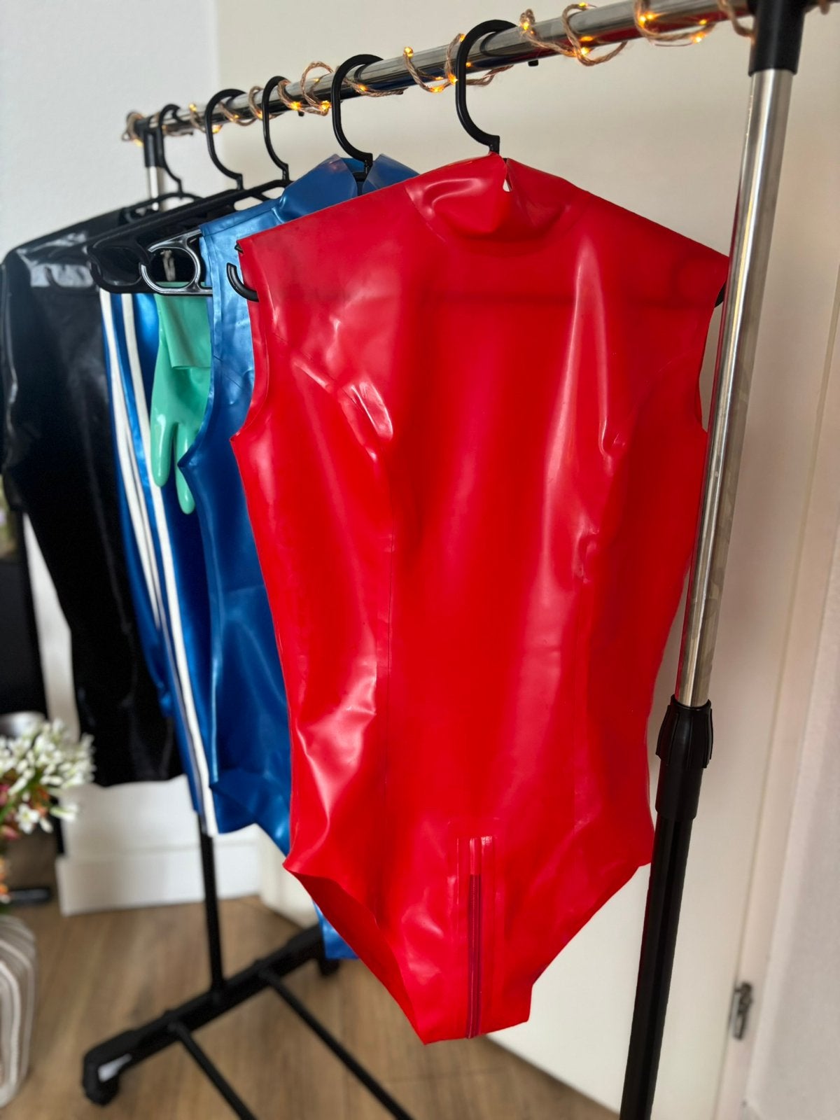Bodysuit (3-way zipper) / Latex / Maat L, Verzenden, Rood, Body of Korset