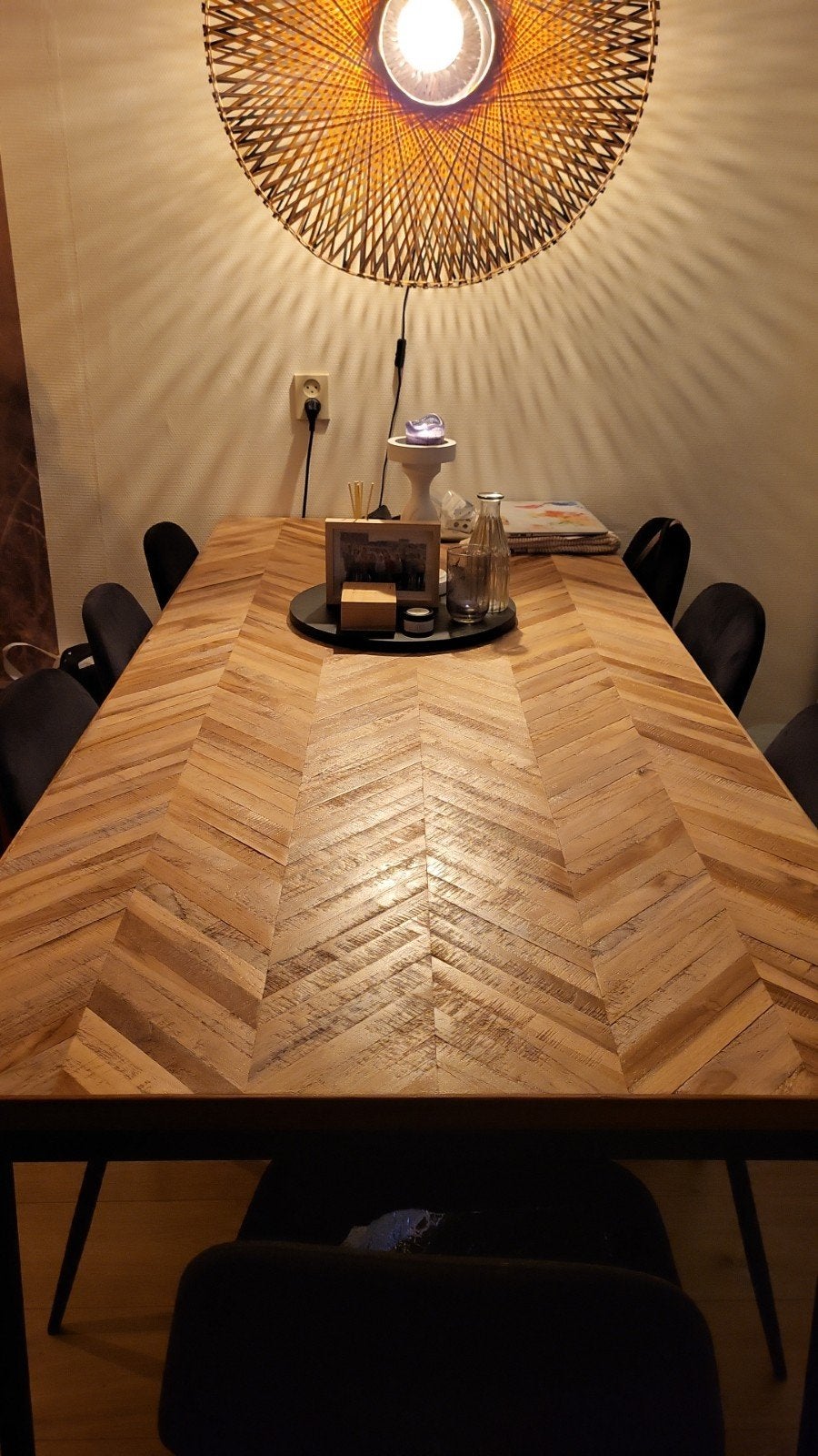 Eettafel visgraat 200x90cm, Huis en Inrichting, Tafels | Eettafels, Ophalen, Teakhout, 200 cm of meer, 50 tot 100 cm
