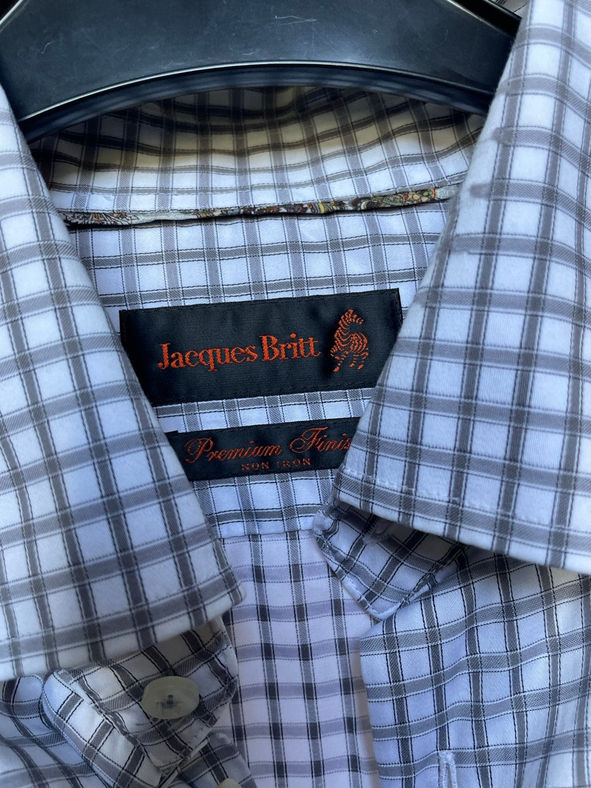 Jacques Britt Premium Finish Non Iron overhemd wit/grijs, Ophalen of Verzenden, Zo goed als nieuw, Paars, Halswijdte 41/42 (L)