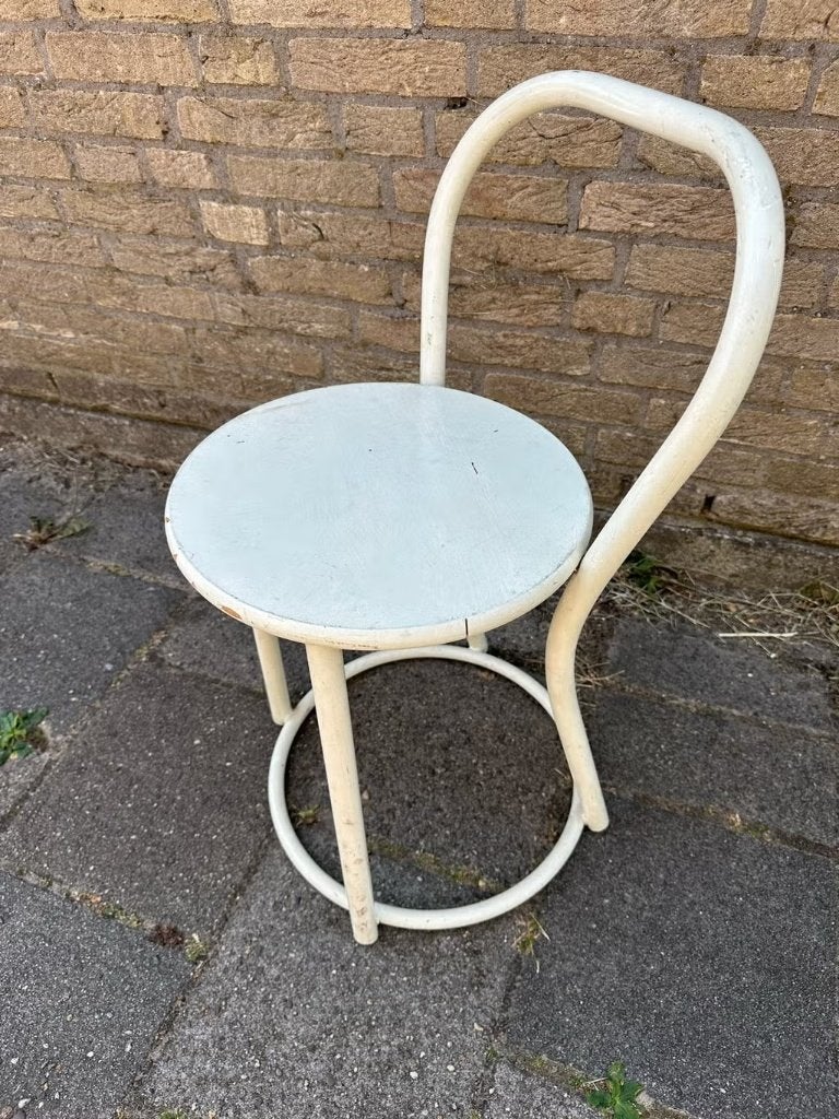 Vintage wit krukje met rugleuning, Antiek en Kunst, Ophalen of Verzenden