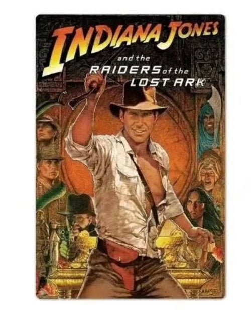 Vintage metalen bordje Indiana Jones (30x20cm)
