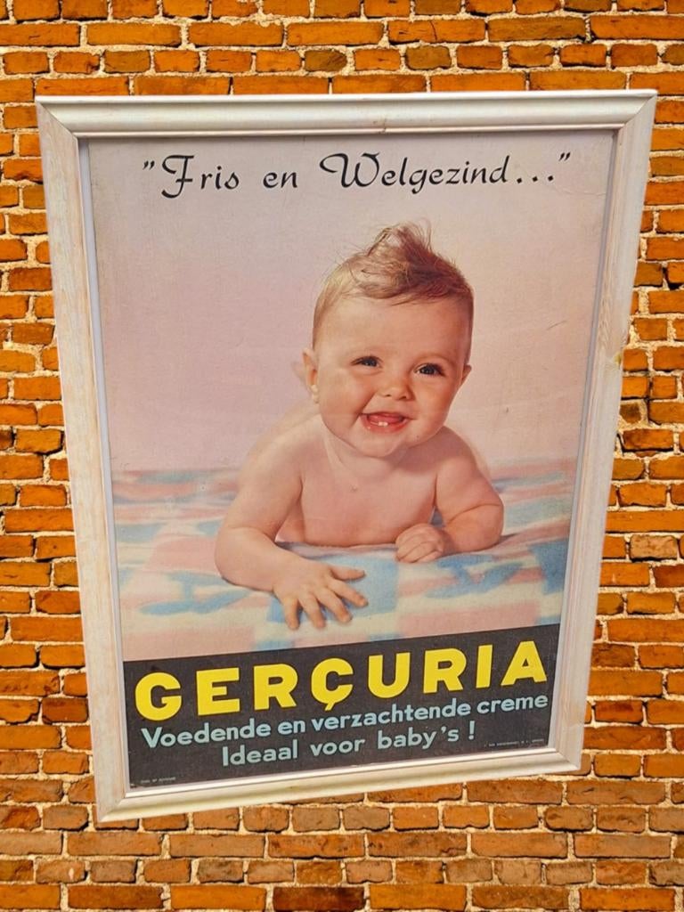 Oude reclame op karton van Gerçuria, baby creme👶, Verzamelen, Merken en Reclamevoorwerpen, Reclamebord, Gebruikt, ., Ophalen of Verzenden