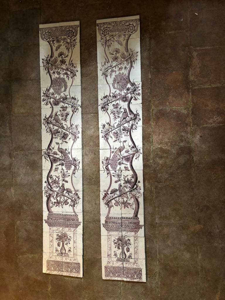 Antieke tegels - 2 pilasters - mangaan, Antiek en Kunst, Antiek | Wandborden en Tegels, Ophalen