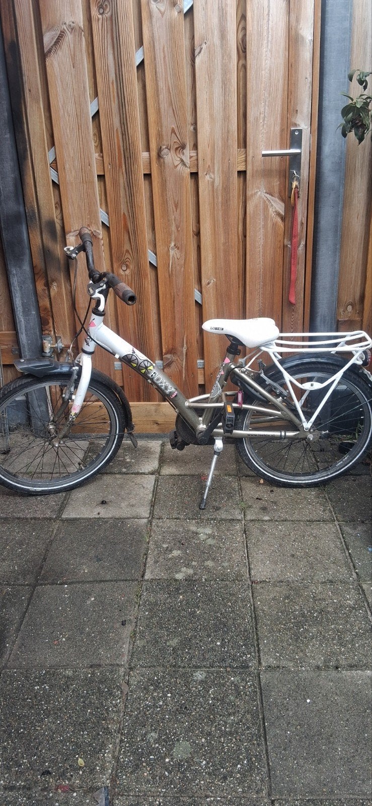 Kinderfiets Foxy 20 inch met bagagedrager, Fietsen en Brommers, Fietsen | Meisjes, Ophalen, Terugtraprem, Gebruikt, Handrem