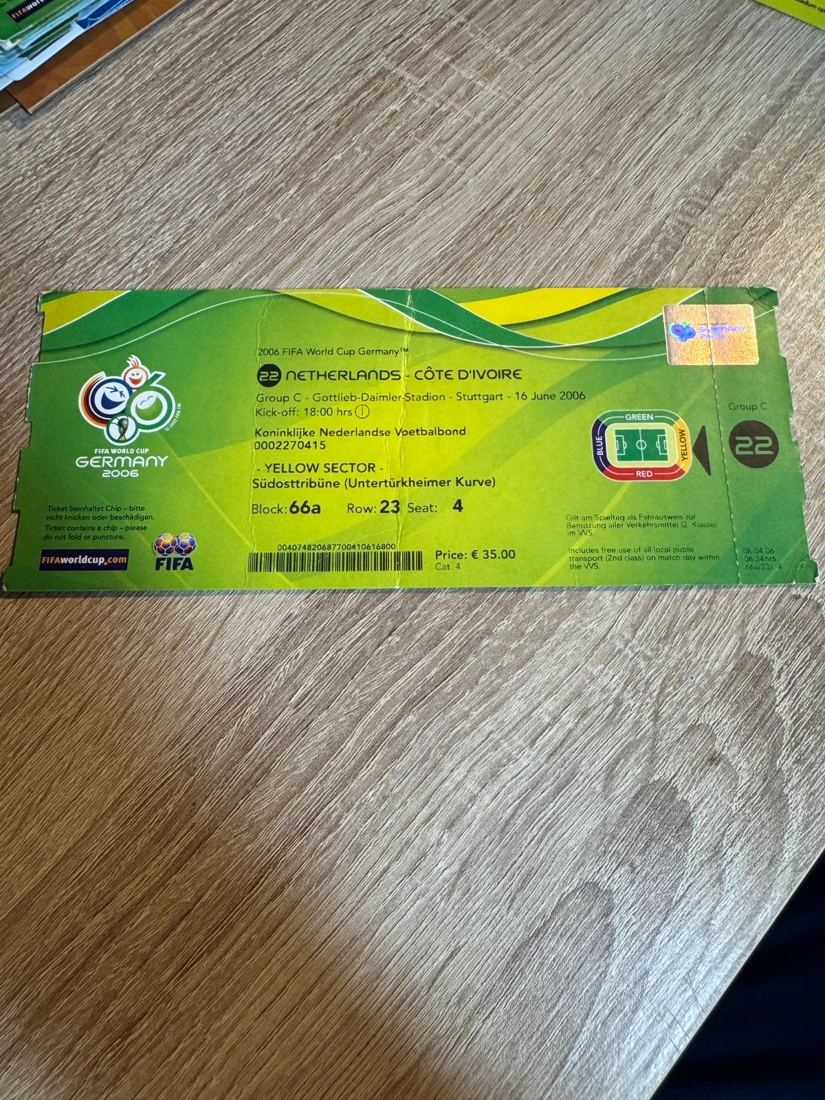 WK2006 Nederland - Ivoorkust Ticket, Ophalen of Verzenden, Gebruikt, Overige binnenlandse clubs