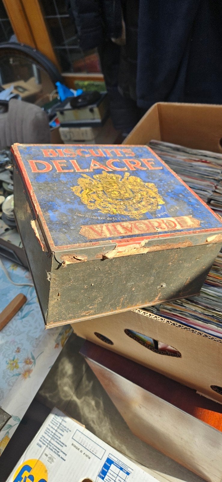 Delacre Biscuits Vilvoorde 2x winkel blik jaren 40-50, Verzamelen, Ophalen of Verzenden, Gebruikt