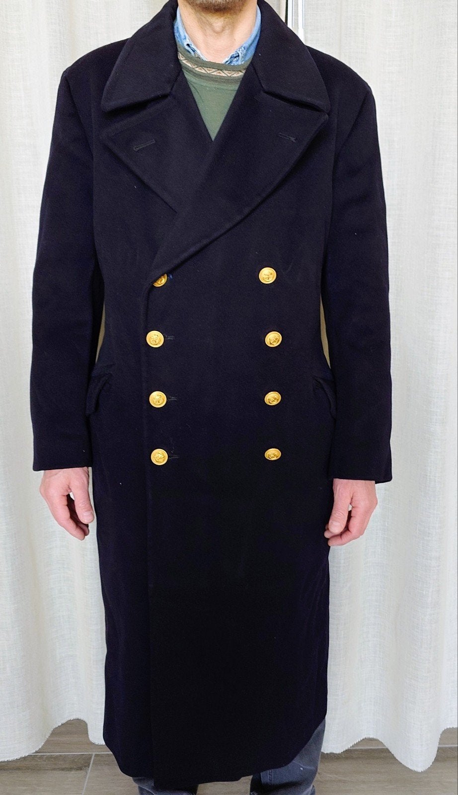 lange navy jas, Ophalen of Verzenden, Gedragen, Blauw