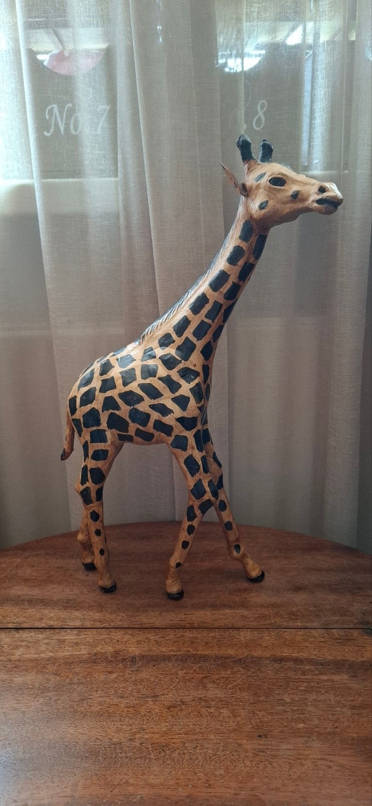 Vintage Leren Giraffe Beeldje 45 cm - Decoratief Wild Dier, Verzamelen, Dierenverzamelingen, Ophalen of Verzenden, Gebruikt, Wild dier