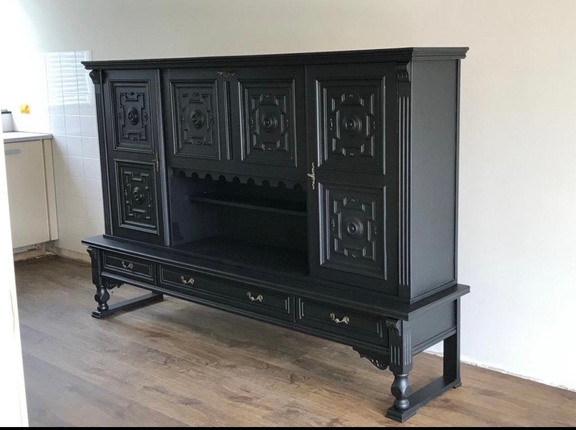 Antieke eikenhouten kast houtsnijwerk, Ophalen, Gebruikt, 100 tot 150 cm, Eikenhout
