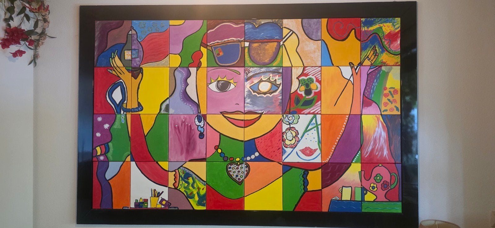 Handgeschilderde tekening van Jozien Broeren in zwarte lijst, Antiek en Kunst, Ophalen