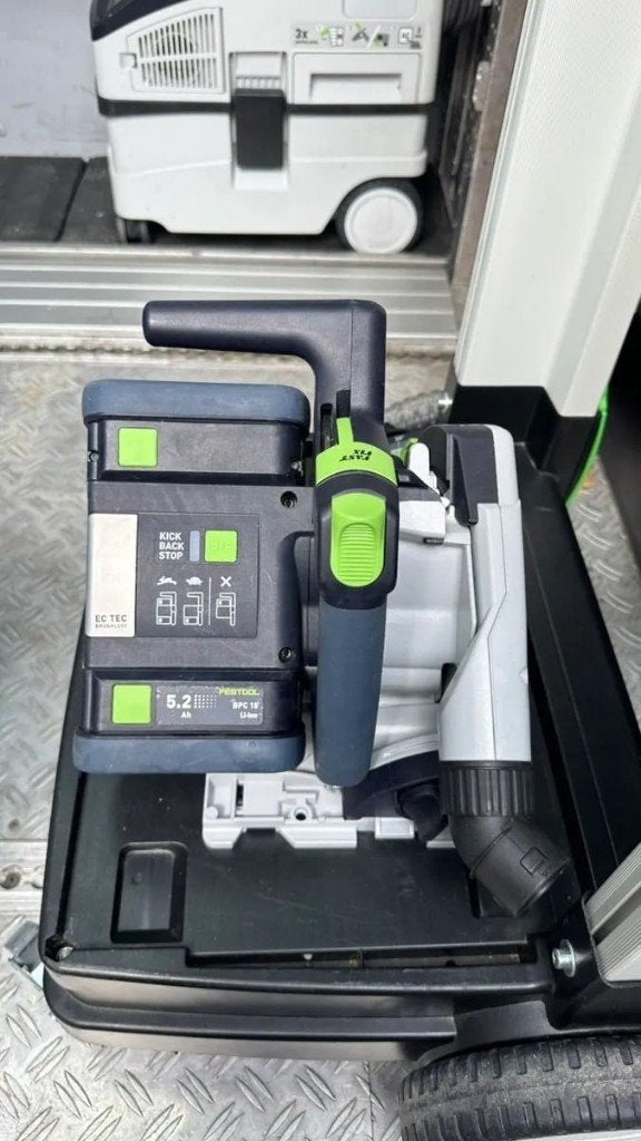 Festool TSC 55 5.2 KEBI-Plus accu invalzaag set compleet XL, Gebruikt, Invalzaag, Ophalen of Verzenden, 30 tot 70 mm