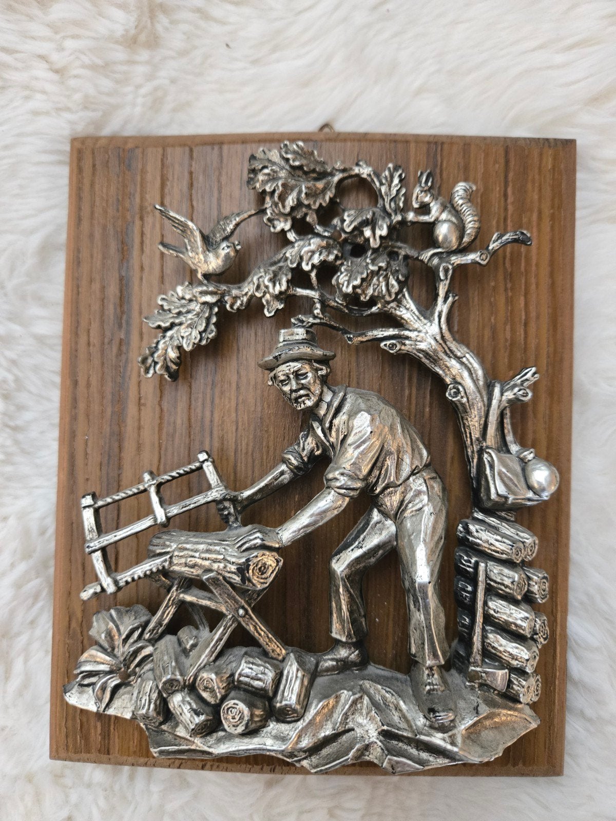 Mooie Houthakker op houten plaat, 3D, Ophalen of Verzenden, Wanddecoratie