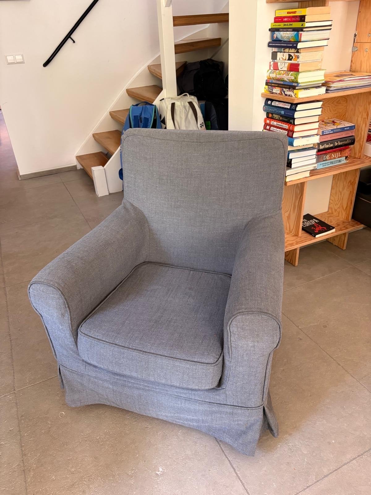 Comfortabele grijze IKEA fauteuil, Ophalen, Gebruikt, Stof, 75 tot 100 cm