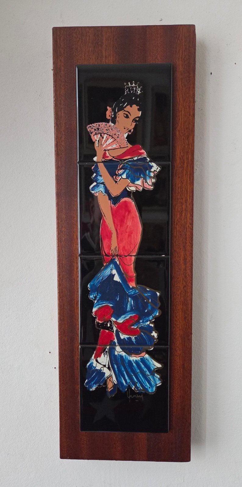 Wanddecoratie tegeltableau vintage jaren 60 52 cm, Ophalen of Verzenden