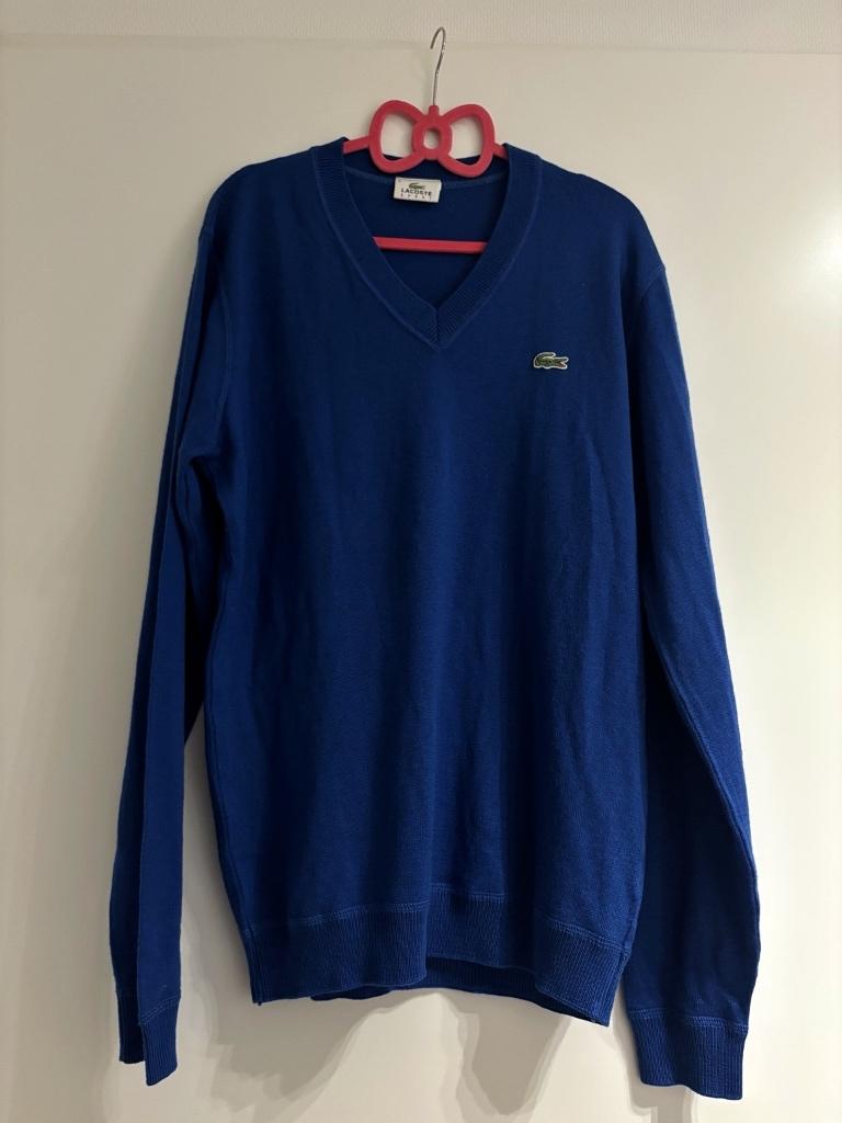 Vintage Lacoste Sport V-neck trui blauw wolmix, Lacoste, Overige maten, Zo goed als nieuw, Verzenden