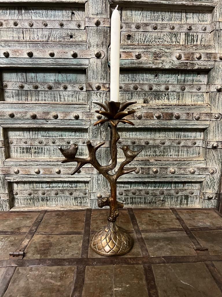 Kandelaar uit India aluminium brons goud kleur vogels tak, Huis en Inrichting, Verburgt Vintage, Overige kleuren, 25 tot 50 cm
