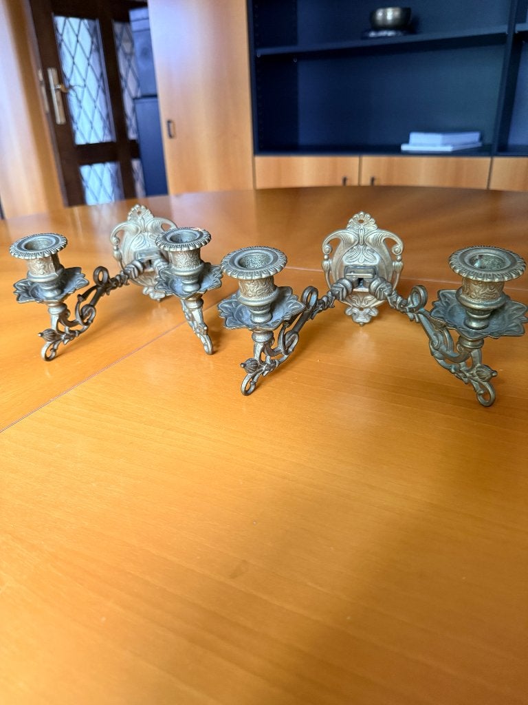Set van 2 sierlijke vintage wandkandelaars, dubbelarmig, Antiek en Kunst, Ophalen of Verzenden