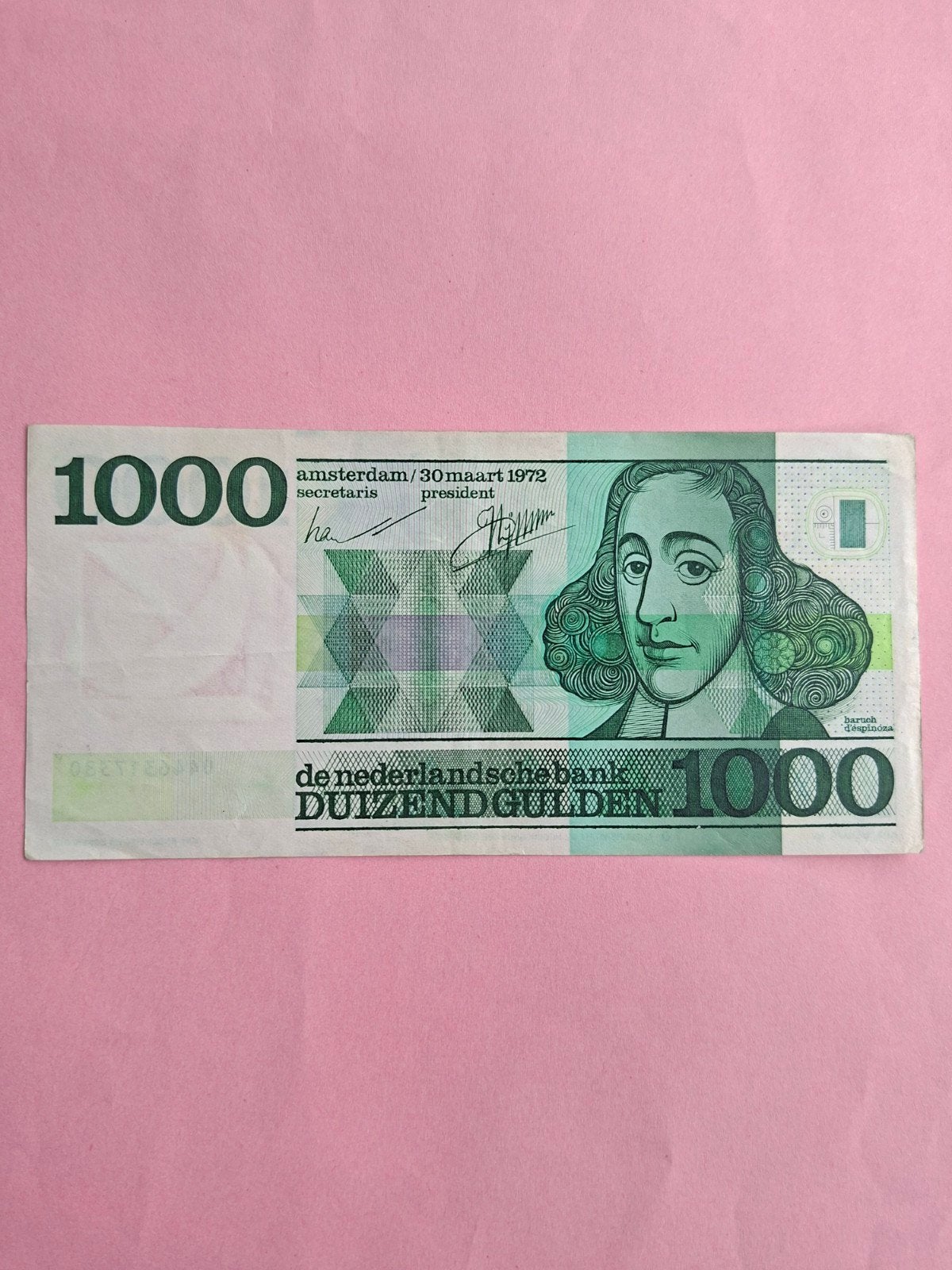 1000 gulden Spinoza 1972 in PR
Serie nummer 0446317380
NVMH, Ophalen of Verzenden, 1000 gulden, Los biljet