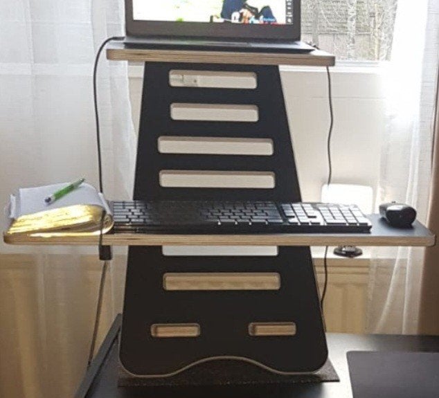 Upstaa XL laptopstandaard, zit/sta werken, Ophalen, Zwart, Ogen