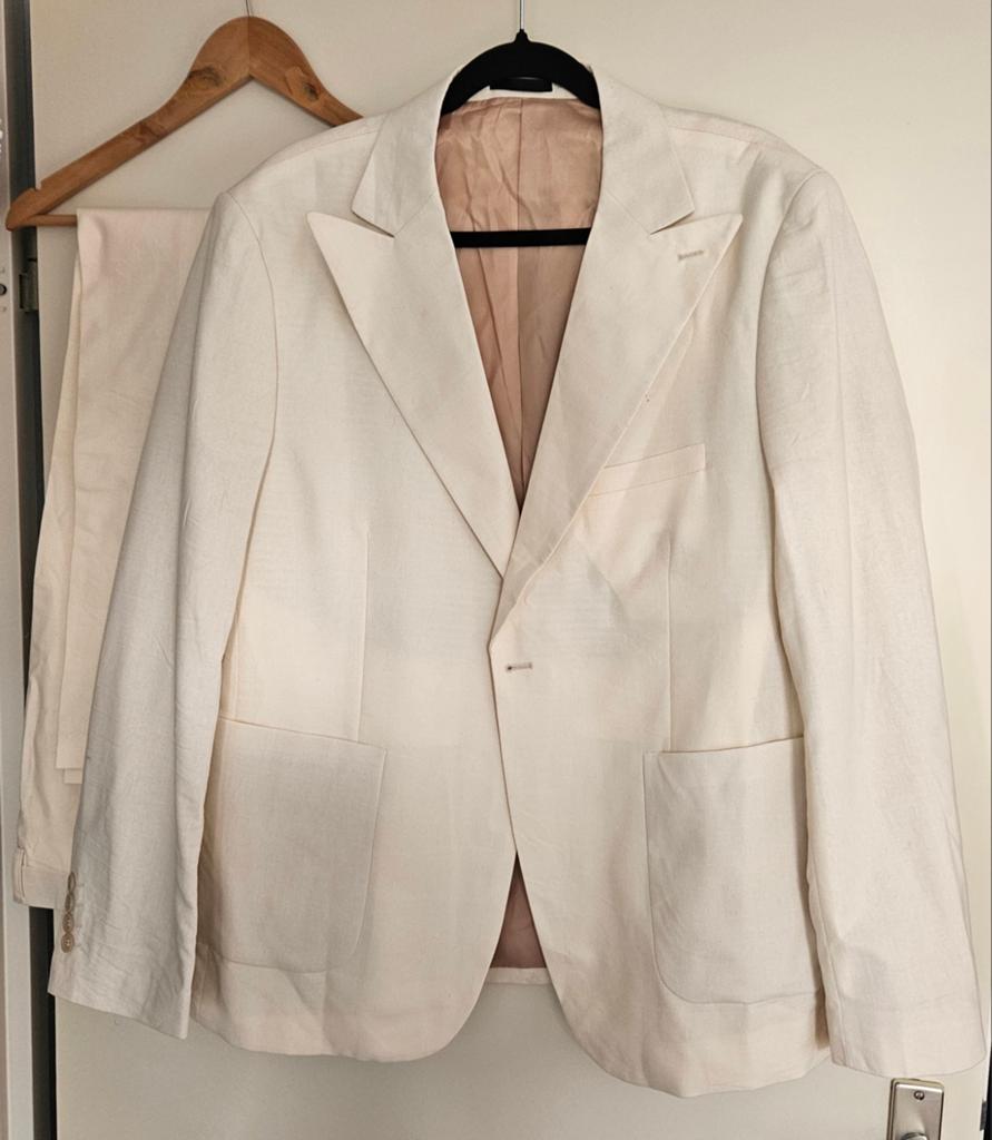 2-delig Pak Crème Pastelgeel XL - Bruiloft/Zomer, Kleding | Heren, Kostuums en Colberts, Ophalen of Verzenden, Nieuw, Maat 56/58 (XL)