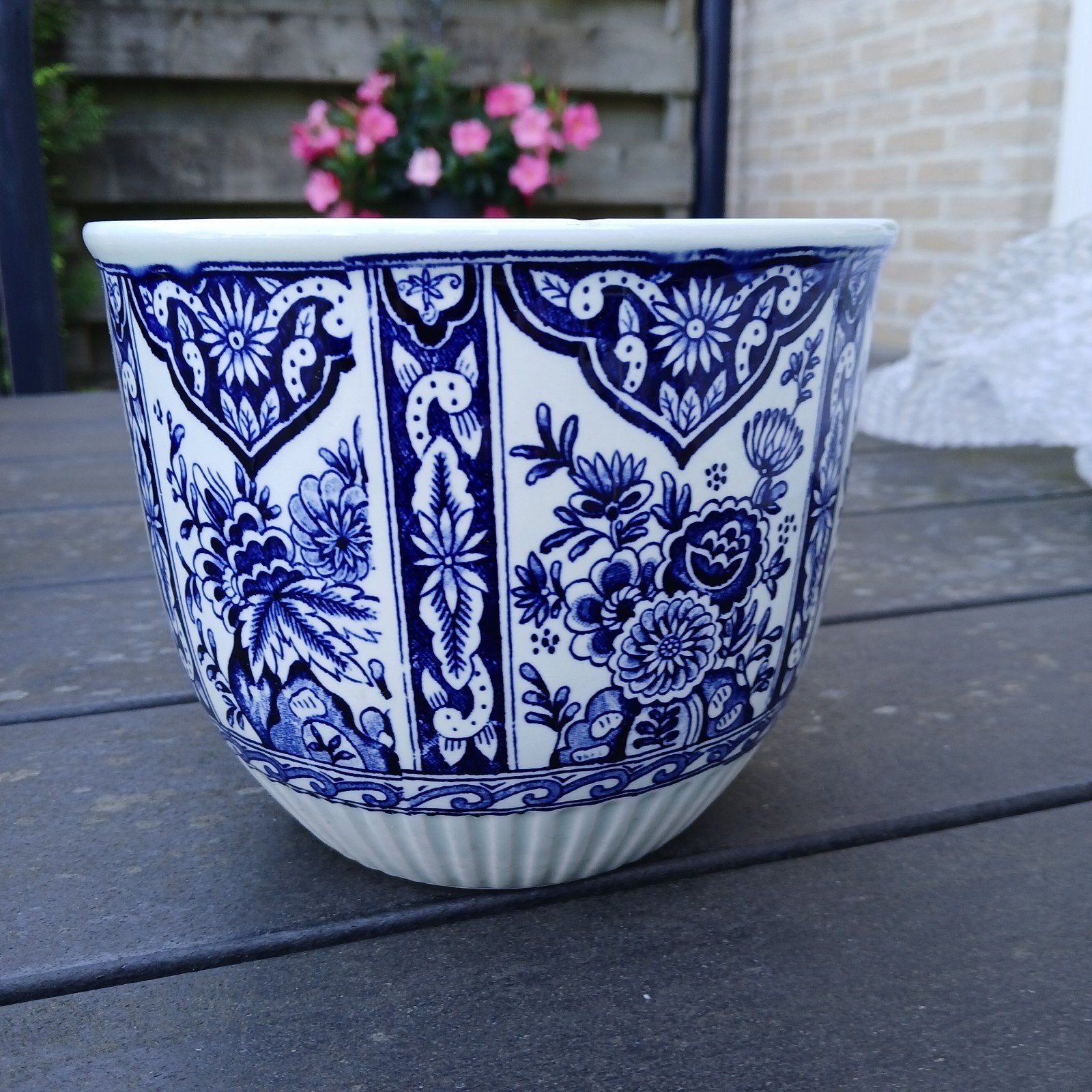 Delfts blauwe bloempot, Rond, Ophalen of Verzenden, Aardewerk, Minder dan 40 cm