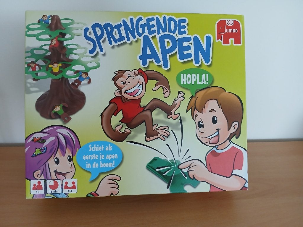 Spelletje: Springende apen (Jumbo), Hobby en Vrije tijd, Gezelschapsspellen | Bordspellen, Drie of vier spelers, Ophalen of Verzenden