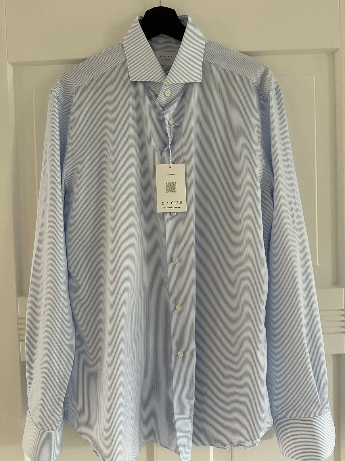 Xacus Travel Shirt - Lichtblauw gestreept overhemd, Ophalen of Verzenden, Nieuw, Blauw, Halswijdte 43/44 (XL)