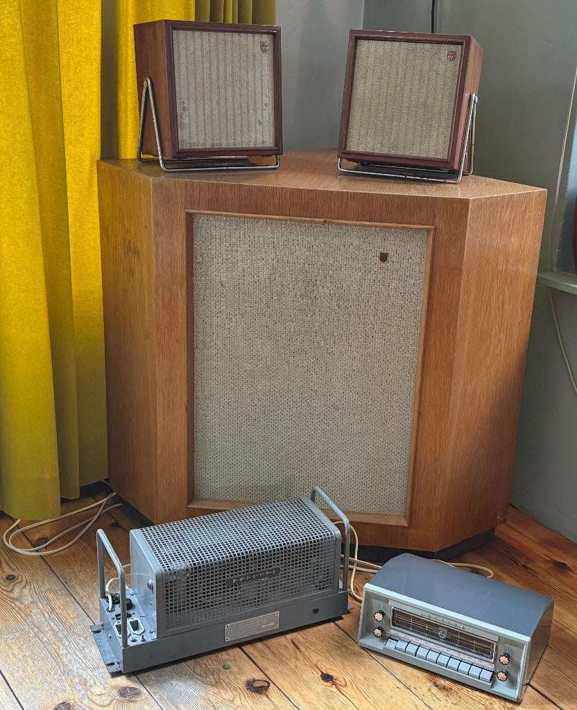 Philips mono 800 Ohm amps + speakers: 1958, Antiek en Kunst, Antiek | Tv's en Audio, Ophalen