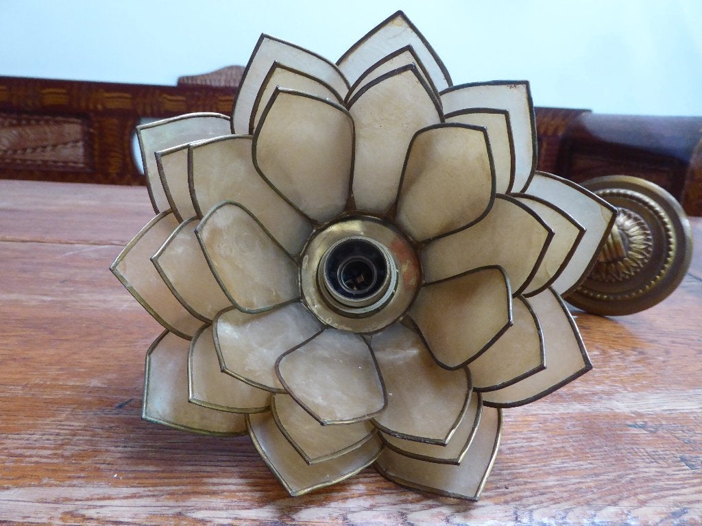 Vintage wandlampje metaal met capiz schelpen, Antiek en Kunst, Ophalen of Verzenden