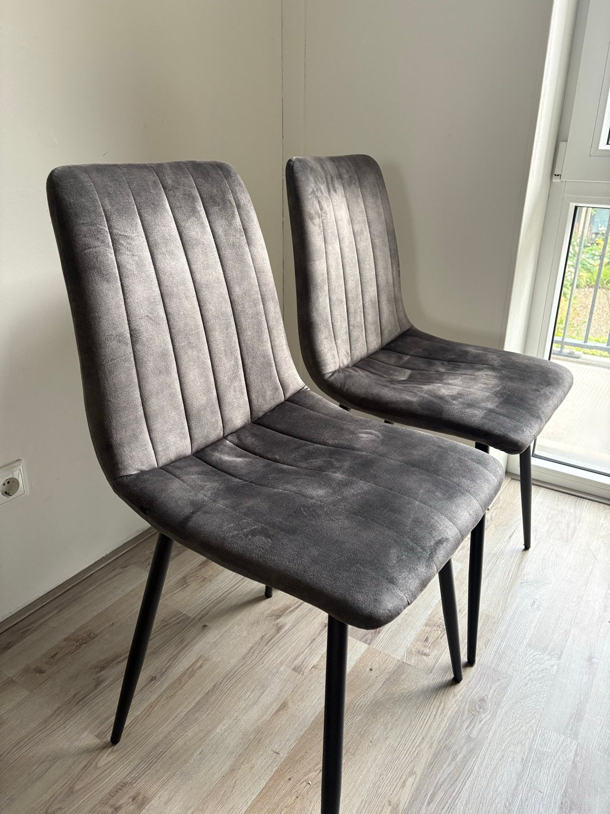 5 Groene fluwelen eetkamerstoelen, Ophalen, Gebruikt, Overige kleuren, Stof