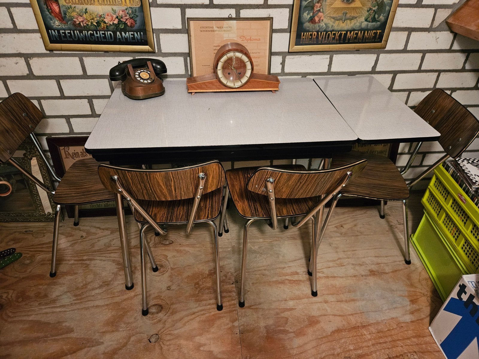 Vintage formica keukentafel set met stoelen, Ophalen, Gebruikt