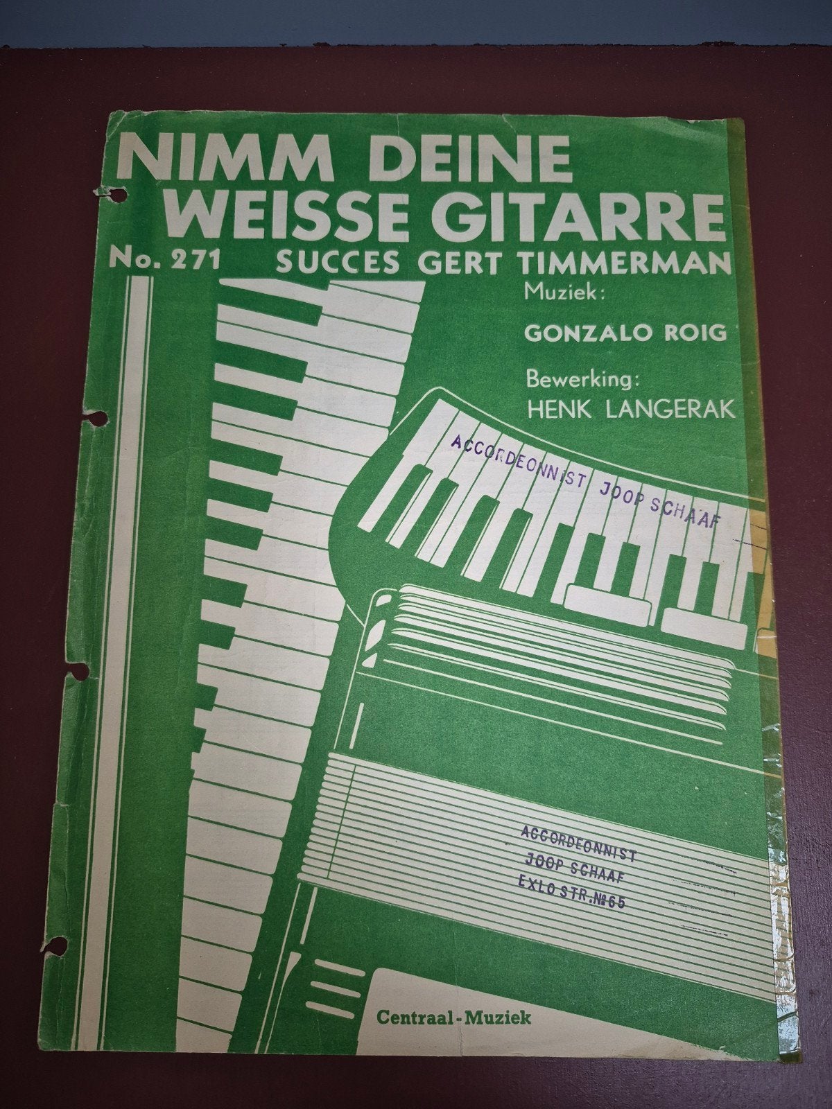 Nimm deine weisse Gitarre - langerak, nr. 271, Gebruikt, Ophalen of Verzenden, Gitaar, Artiest of Componist