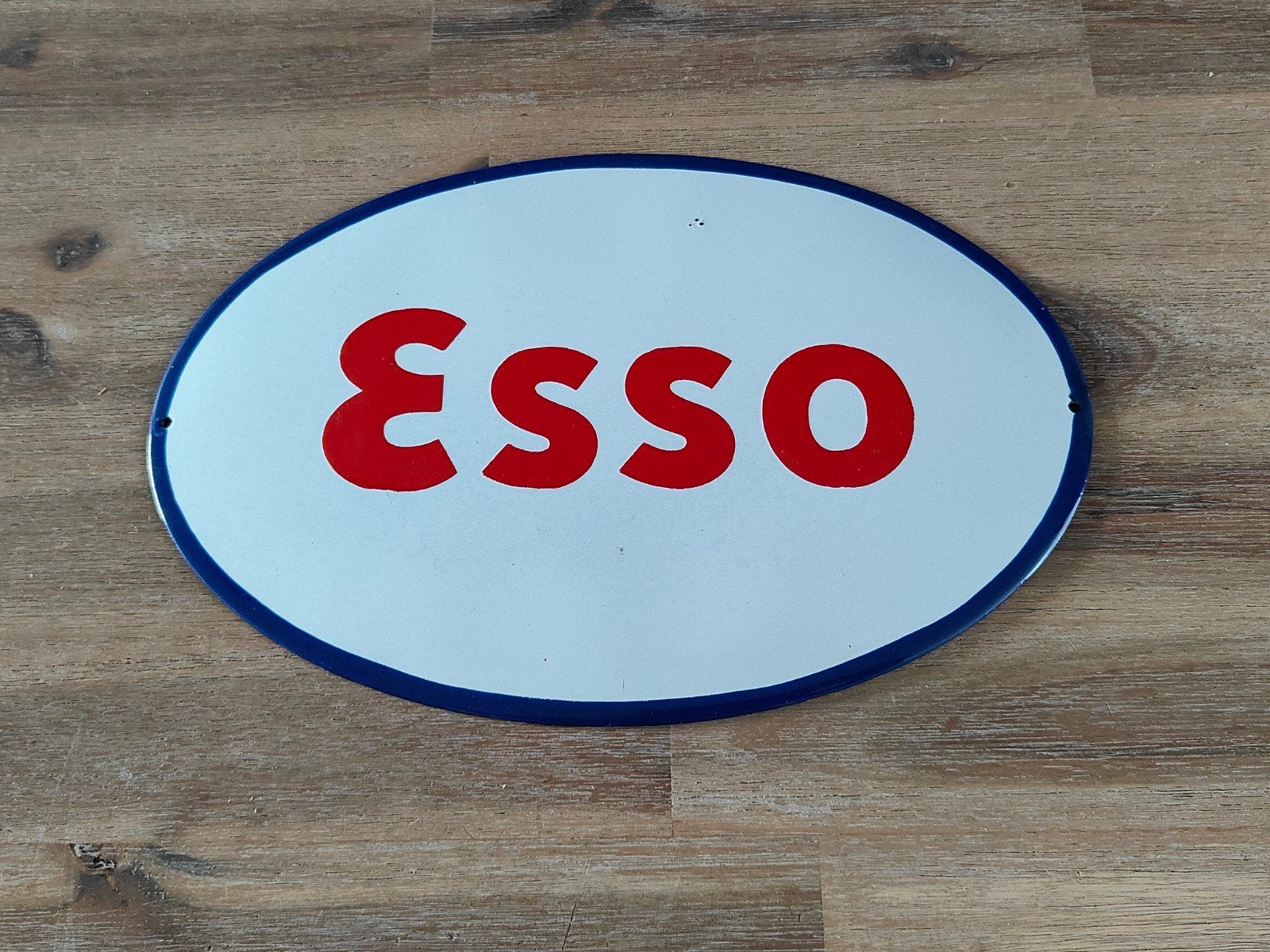Vintage Esso emaille reclamebord - ovaal, Ophalen of Verzenden