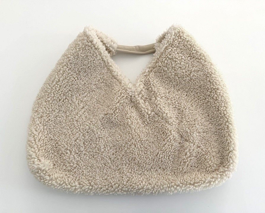 NIEUW! Royale wollige teddy shopper schoudertas beige 60x50, Verzenden, Nieuw, Beige, Overige merken